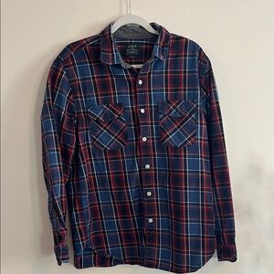 J.Crew Plaid Flannel Button Down Shirt Mens Heavyweight L Blue Red Classic
